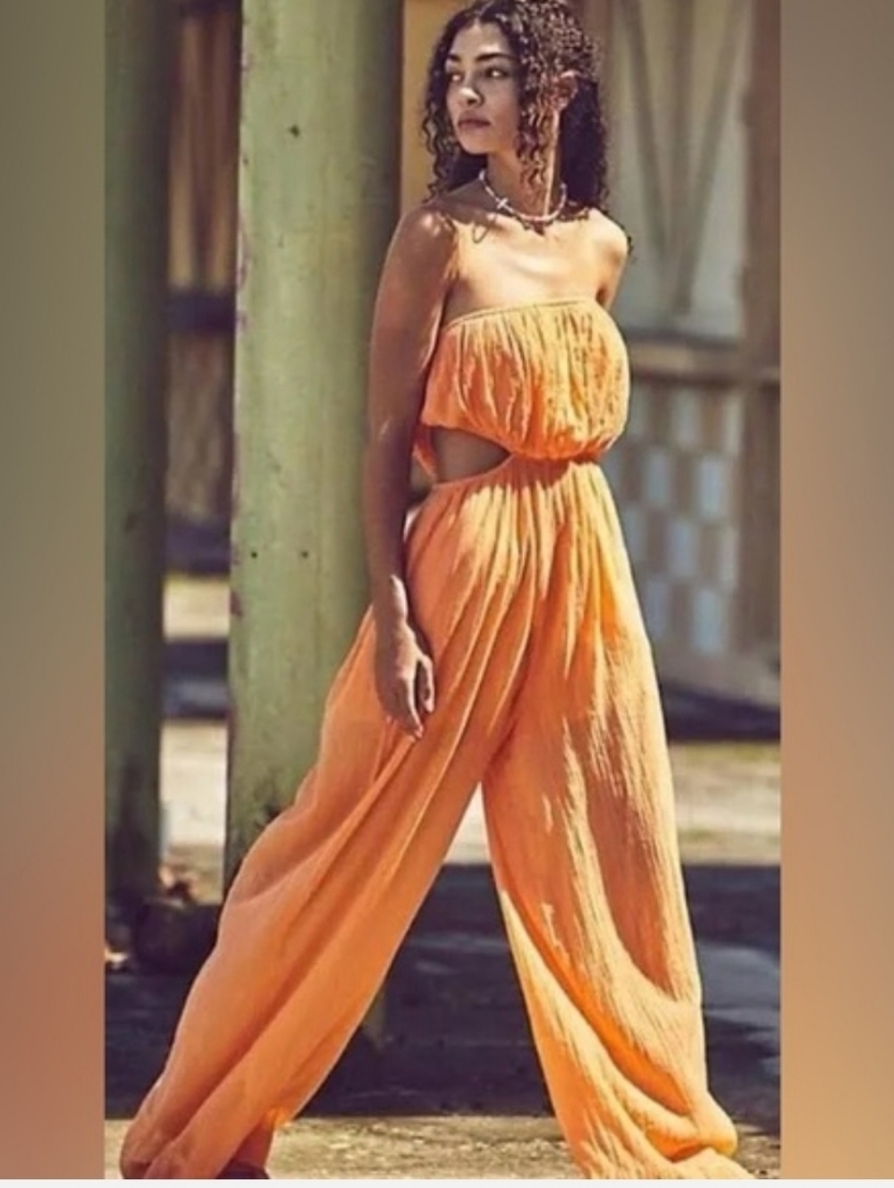 NWT!! RARE Freepeople Strapless Cutout Wide-Leg Jumpsuit in Papaya